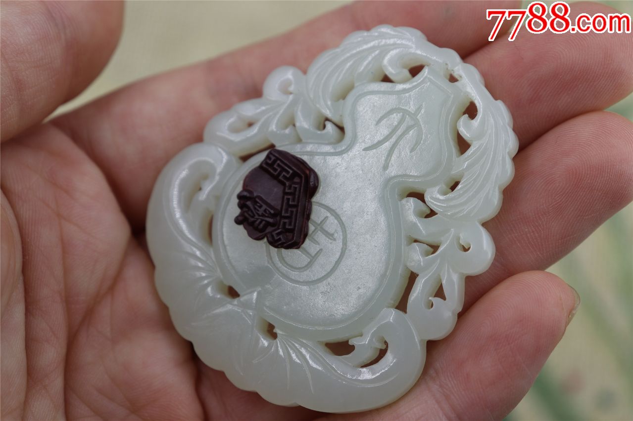 和田纯手工大吉天喜玉佩,和田玉,年代不详,青白玉,雕件/摆件,其他图案