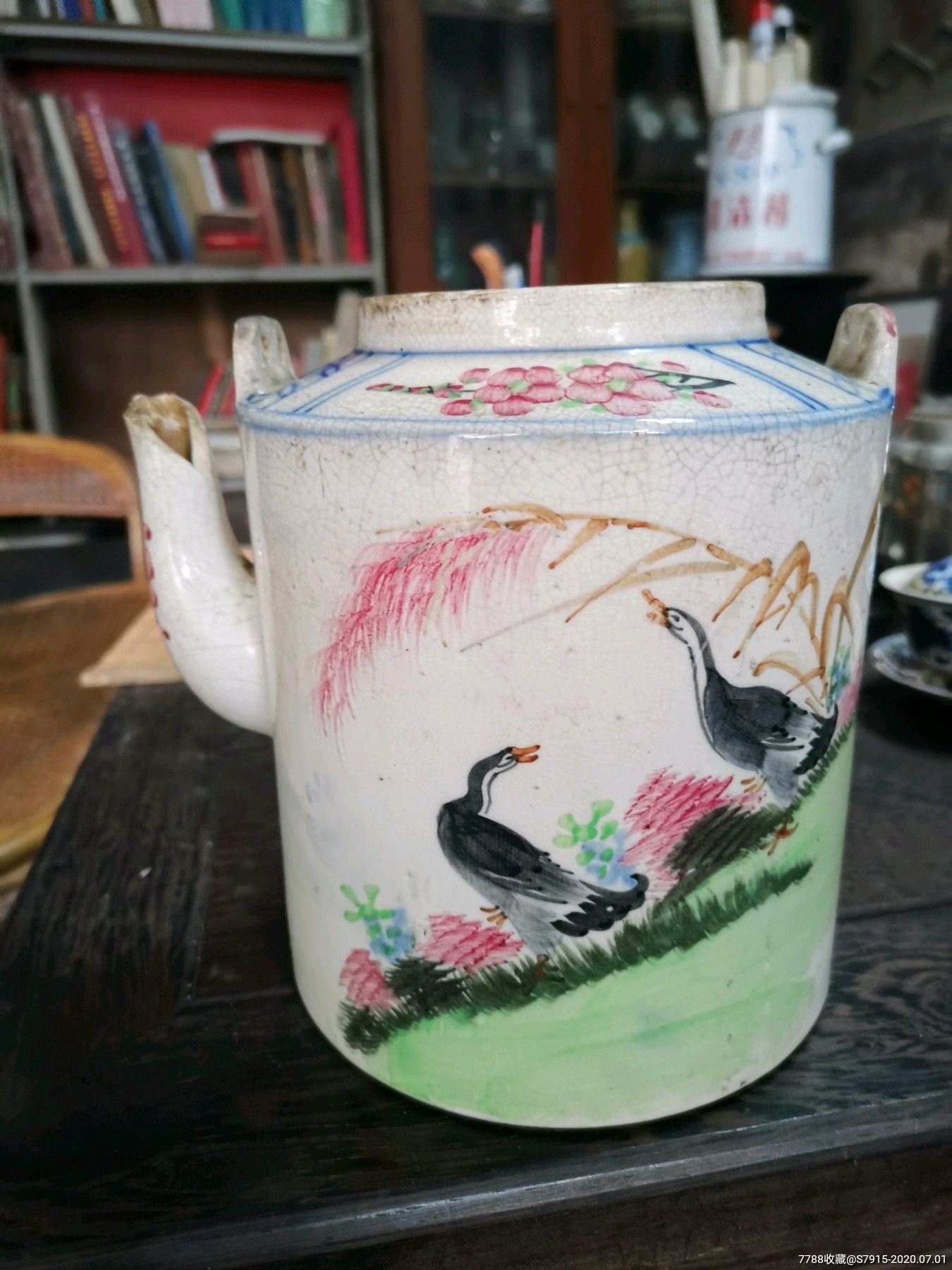 民国潮汕陶瓷枫溪瓷"芦雁图"茶壶