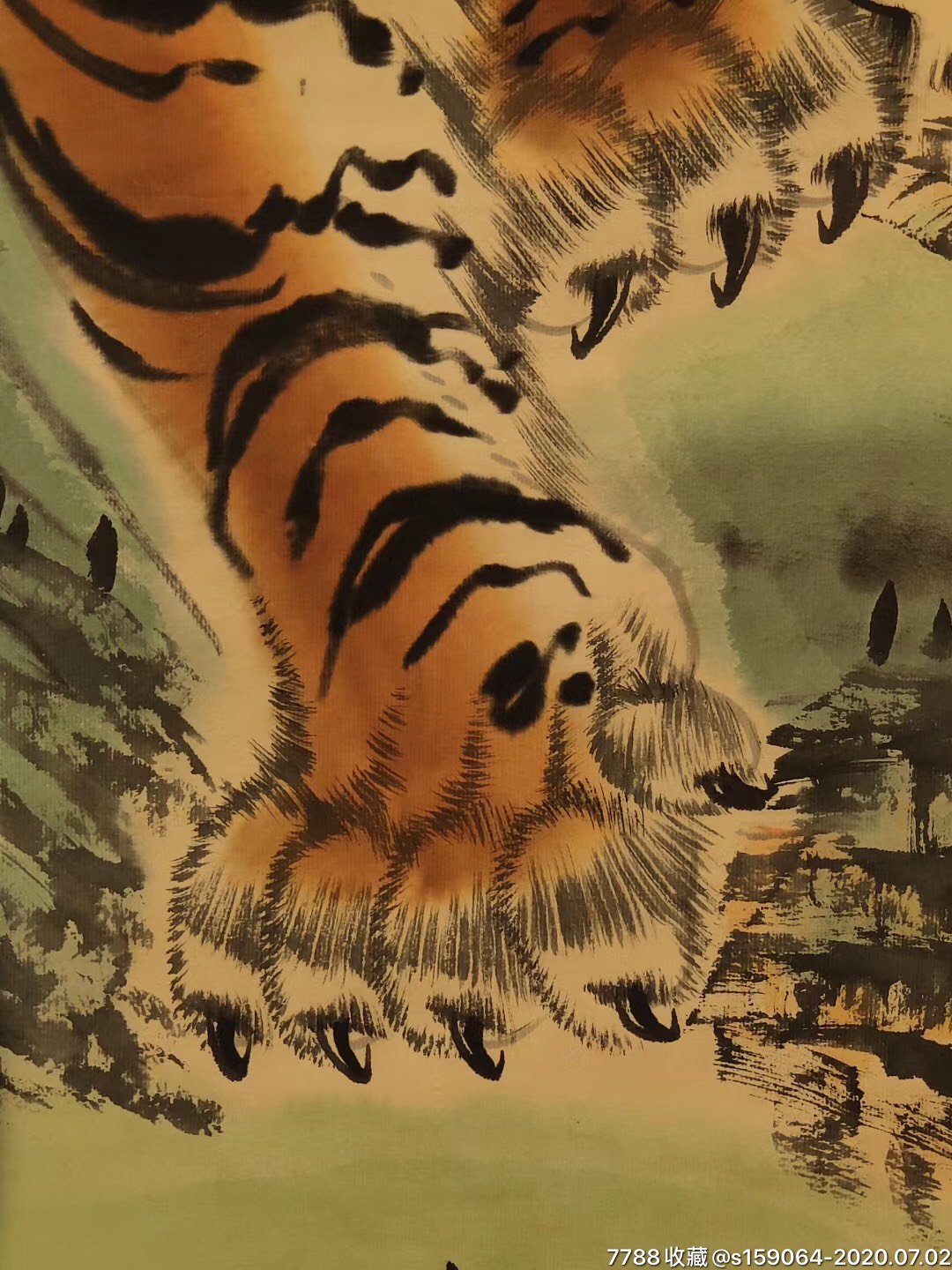 近代画家张大中【且听一啸】下山虎图,全品完整无破损,尺寸202/77.