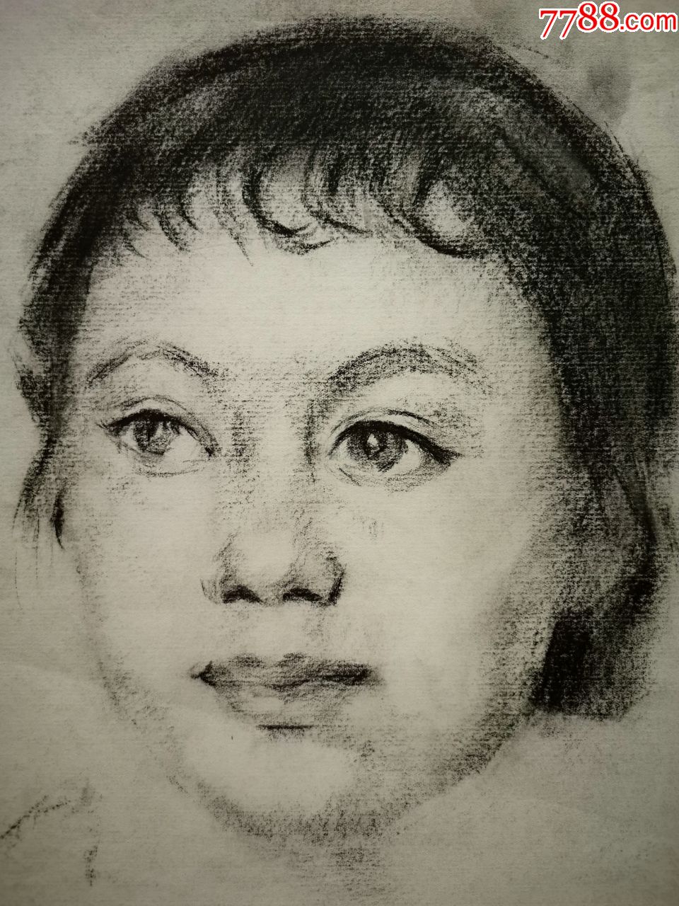 80年代左右人像素描画稿原作《女青年肖像》等5张合售