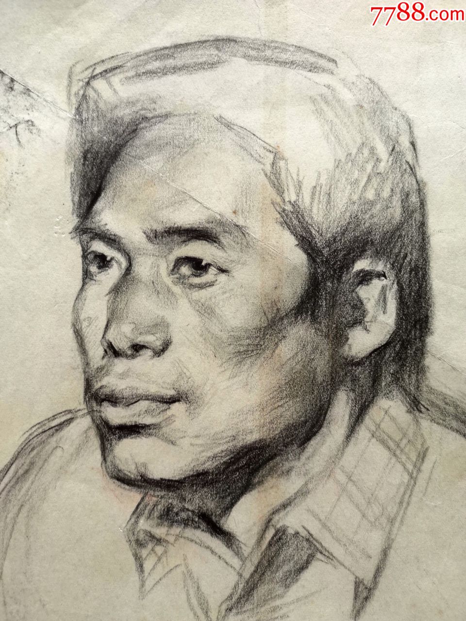 七八十年代人像素描画稿原稿《男青年肖像》等5幅合售