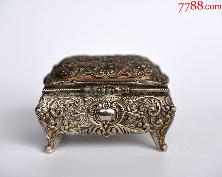 欧洲古董首饰盒西洋浮雕铜盒铜镀银梳妆盒珠宝收纳盒宝箱