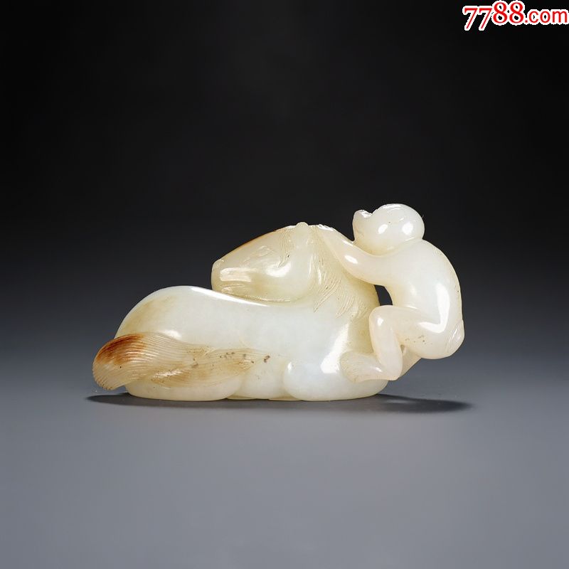晚清和田玉白玉籽料圆雕镂雕马上封侯挂件把件古玉老玉明清玉器