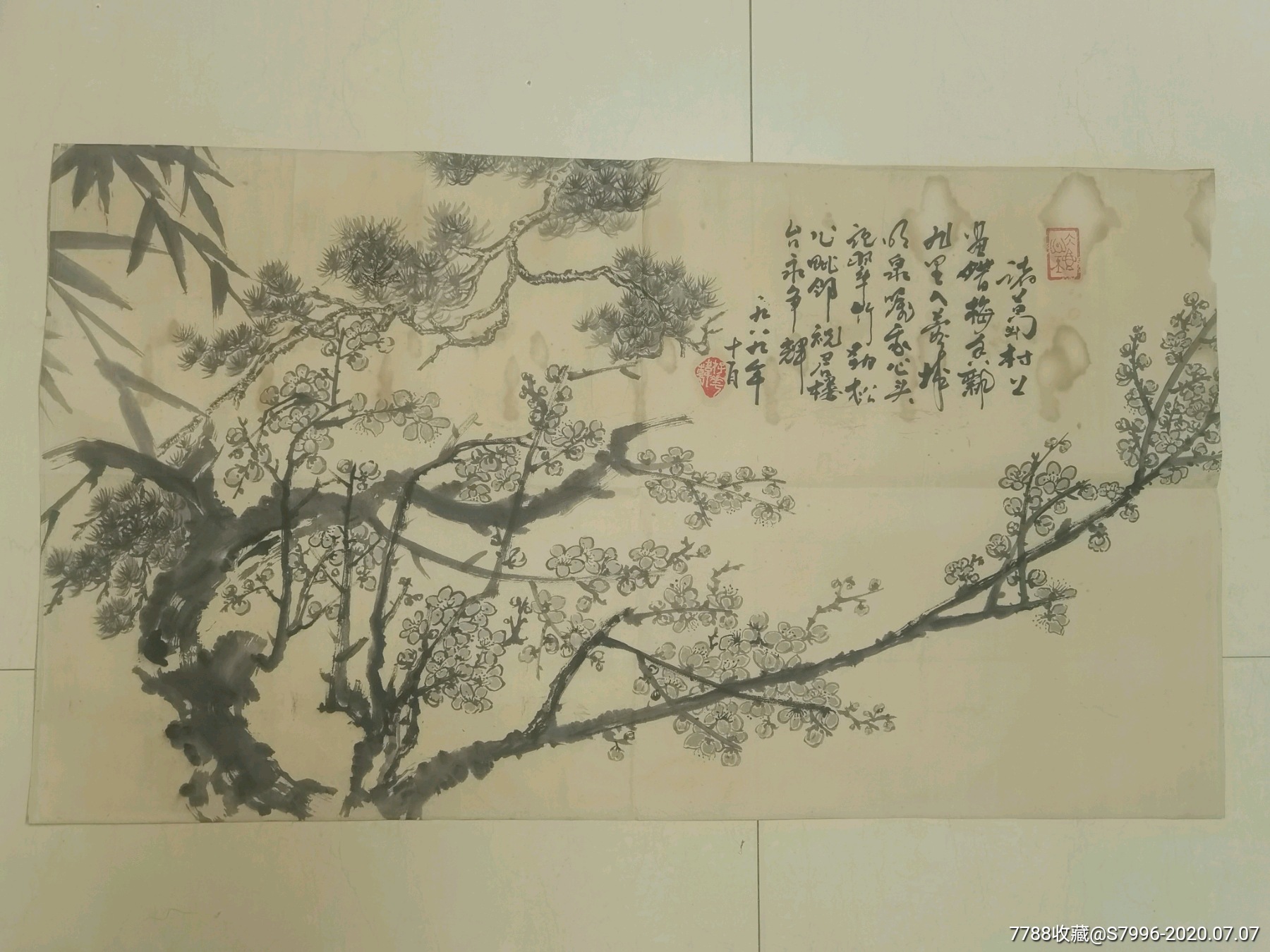 韩杍华三尺水墨"三友图"-花鸟国画原作-7788收藏