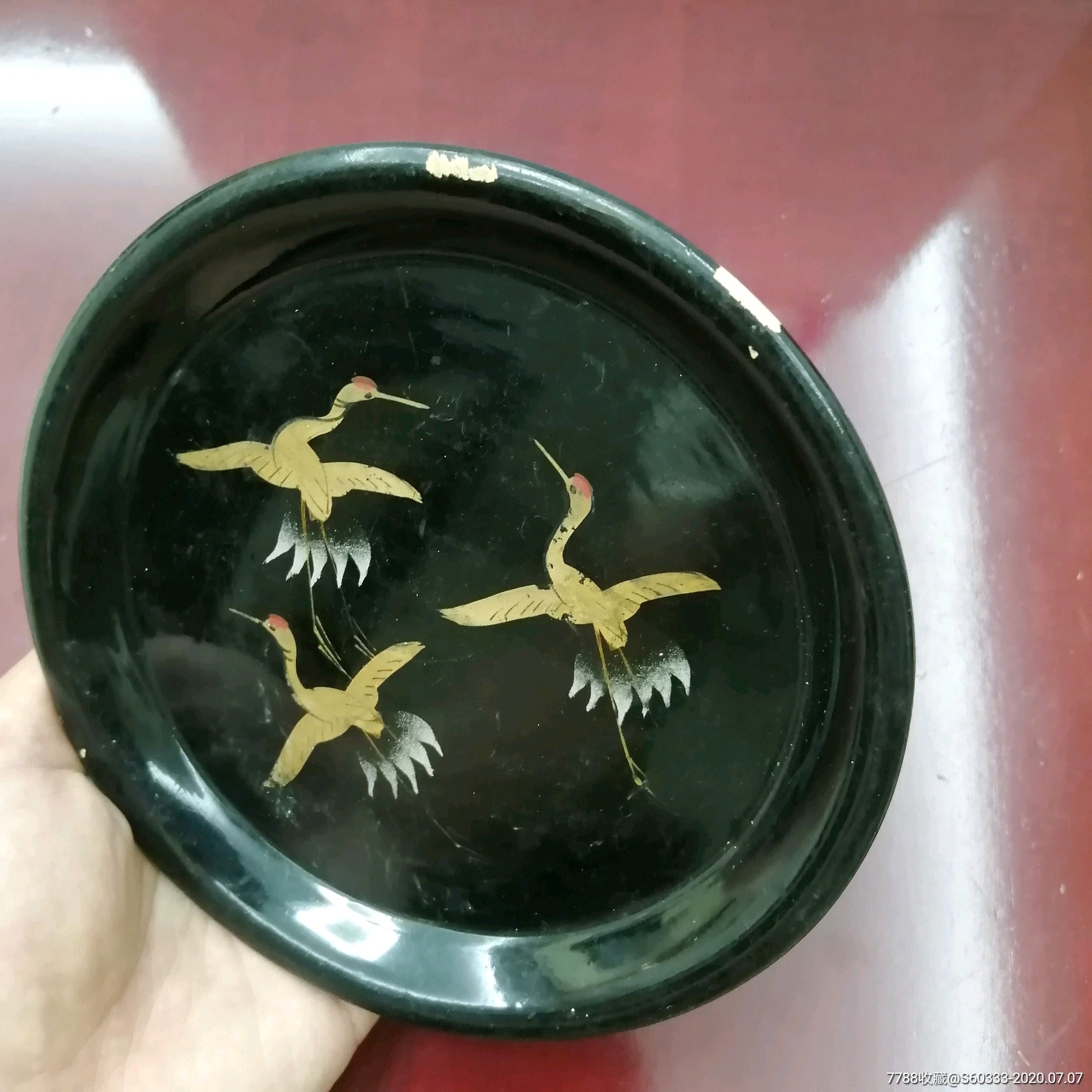 精美的民国仙鹤纹漆器木盘子