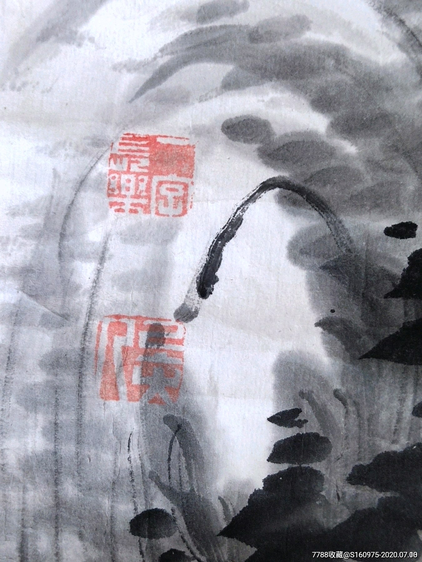 首页 零售 山水国画原作 民国水墨山水画一幅,90*33cm,印章两枚