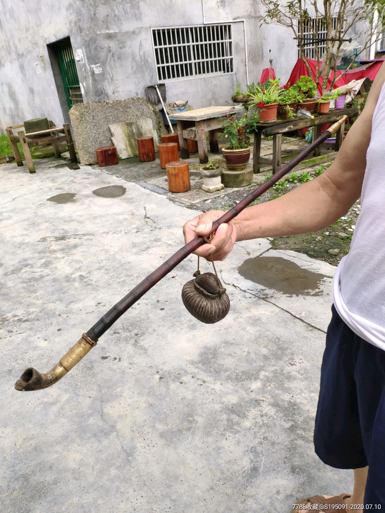 老烟杆古董竹烟杆烟袋烟盒一套