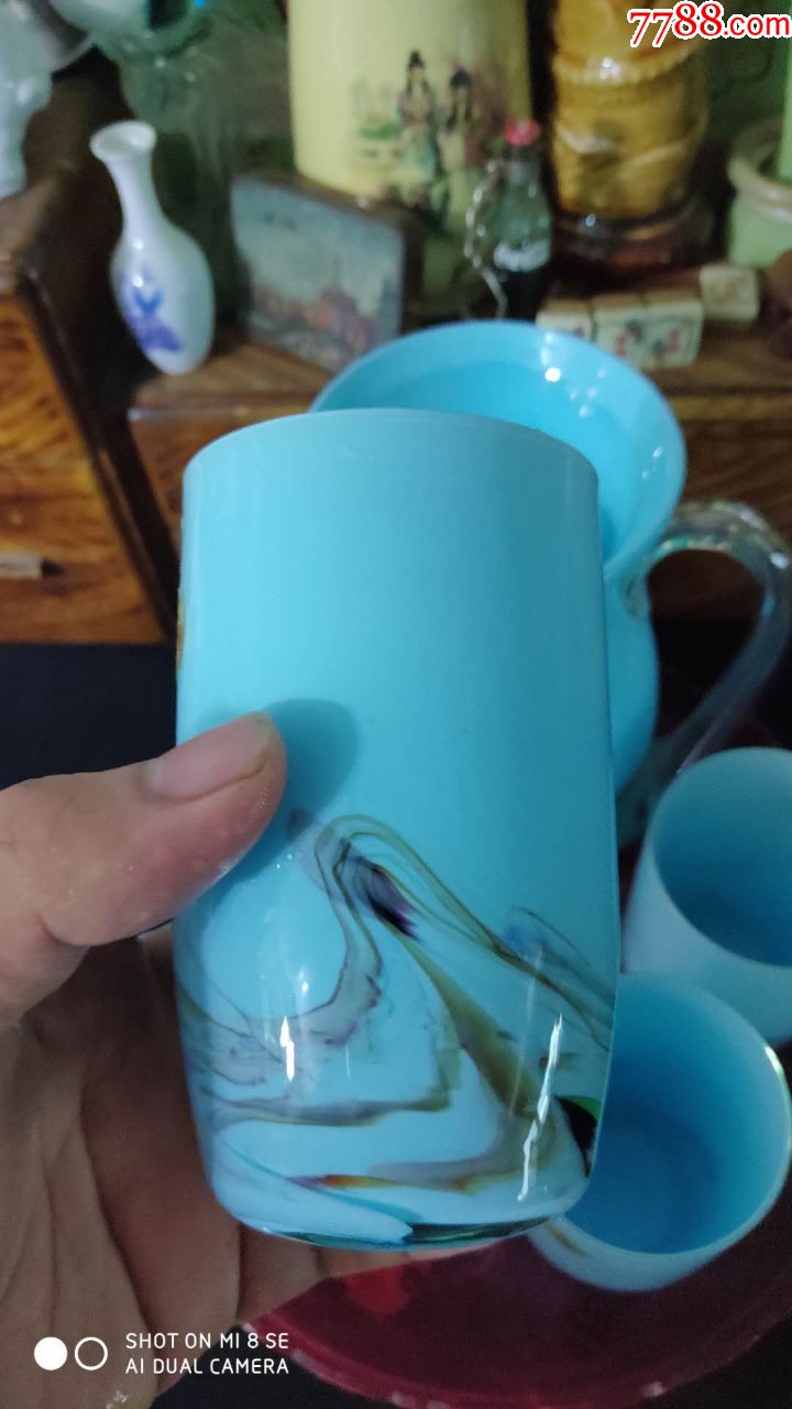 上世纪70-80年代玻璃杯凉水壶带塑料盘一套合售民俗老