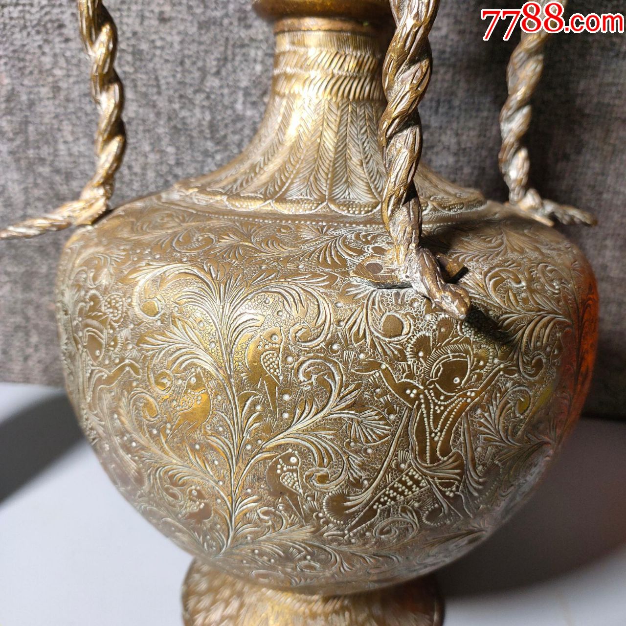 波斯印度古董铜器眼镜蛇花瓶瓮酒瓶手工刻花小瑕疵中东民俗老物件