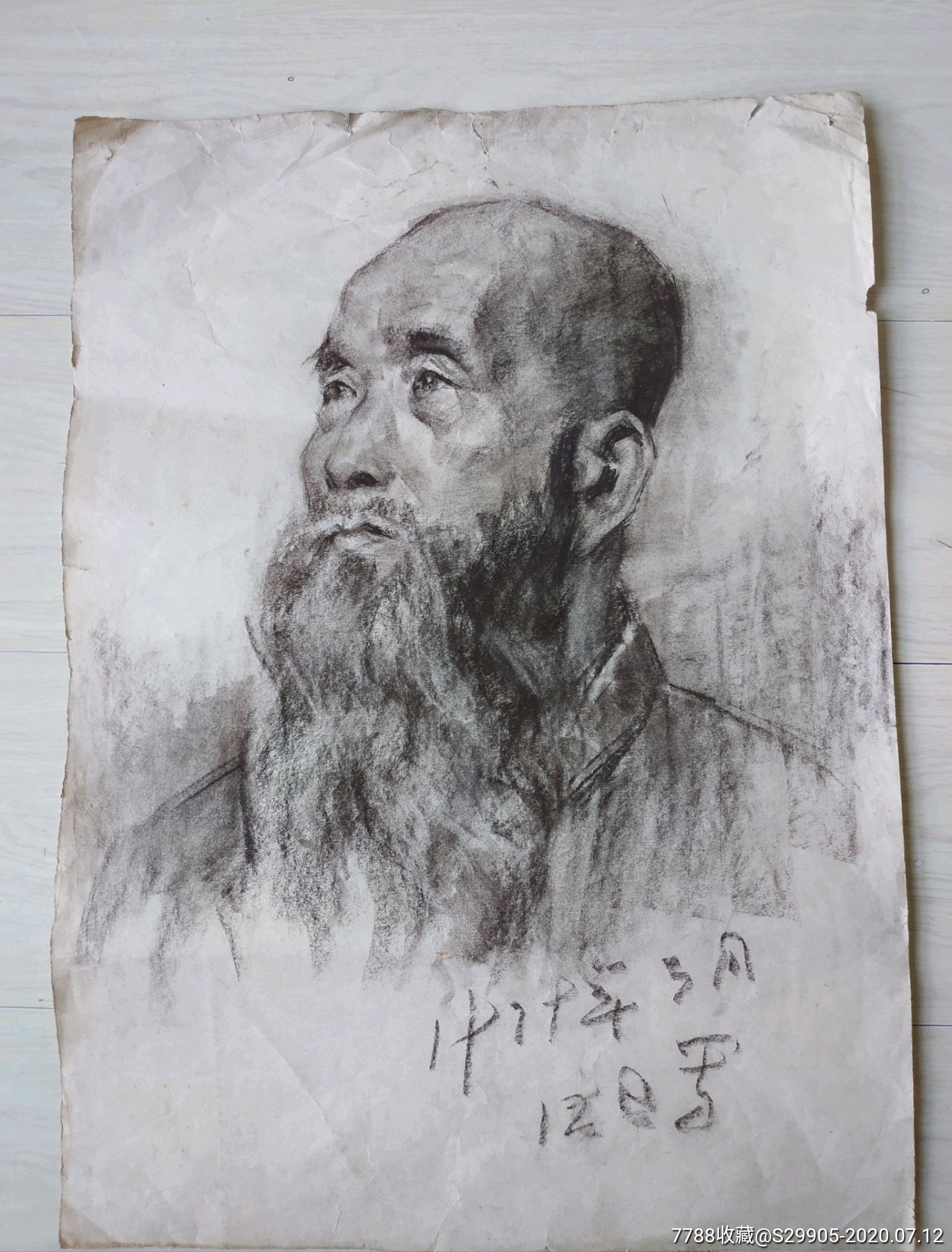 鲁美教授素描作品:大胡子老者肖像