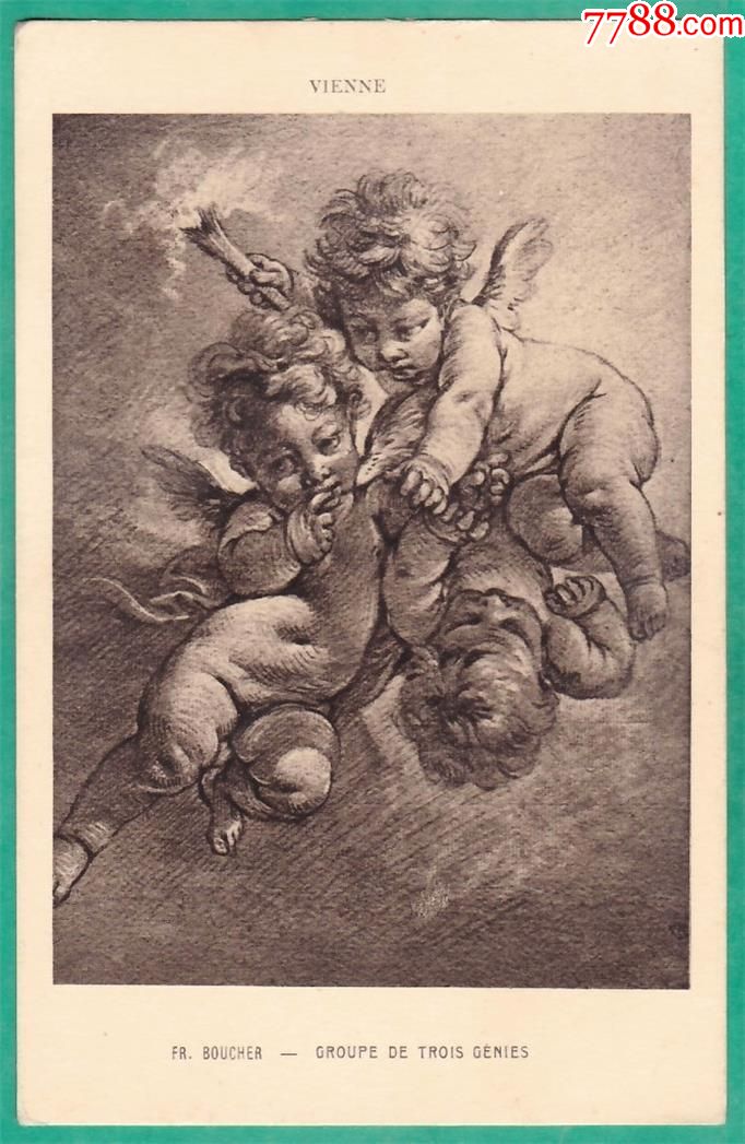 2625_法国1920年【画家布歇素描_三个小天使】明信片