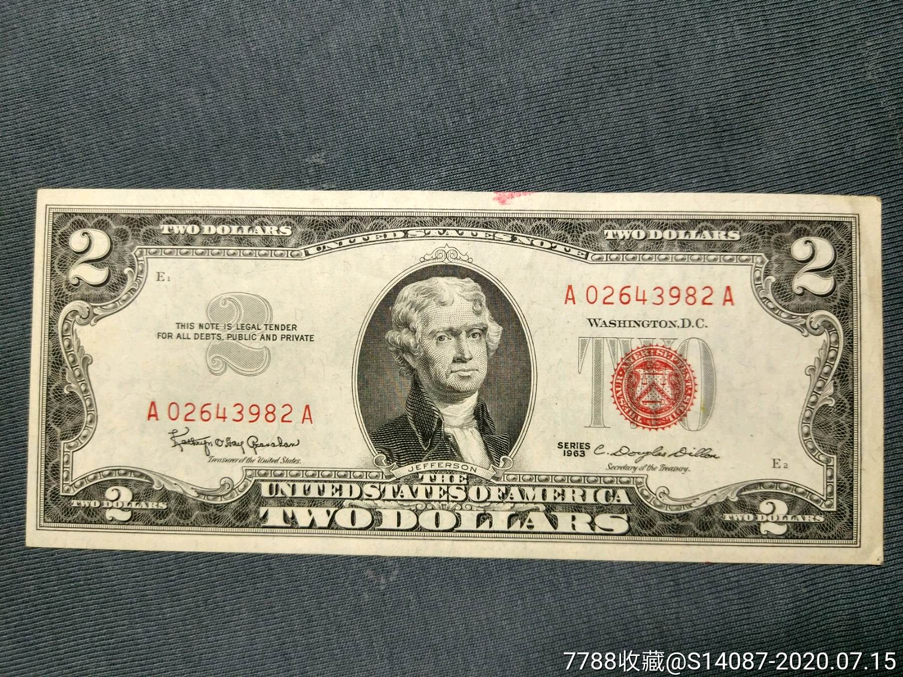 外国纸币～1963年2美元