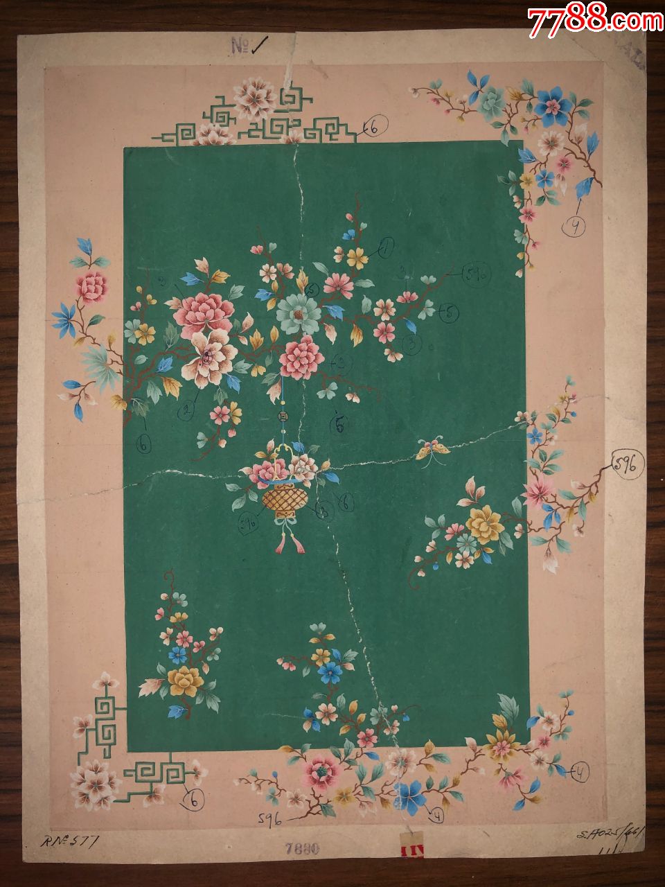 民国期间手绘老地毯设计画样画稿33cm25cm