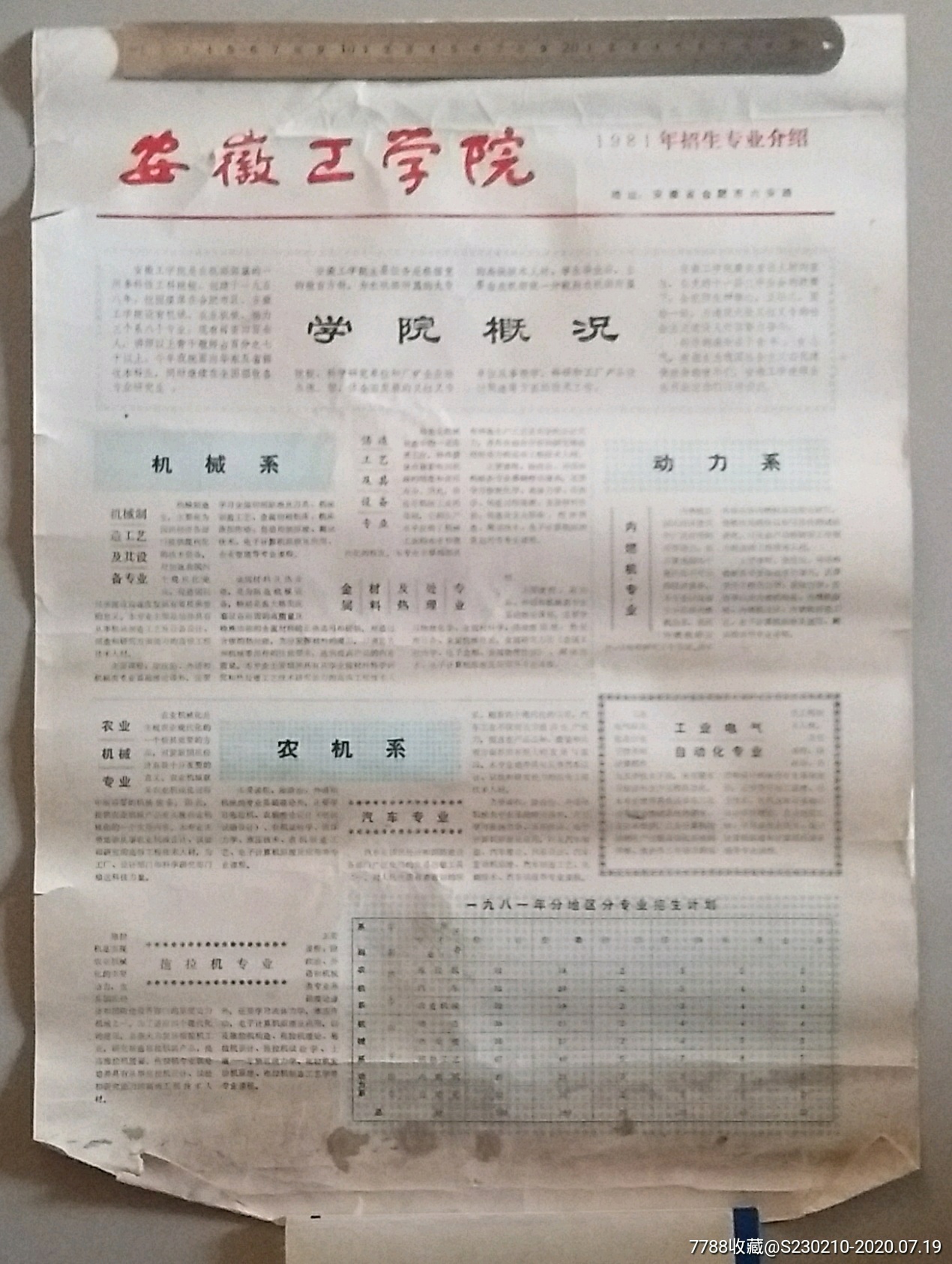 安徽工学院1981年招生简章专业介绍