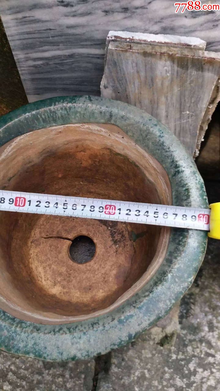 一个清代老石湾绿釉兰花盆