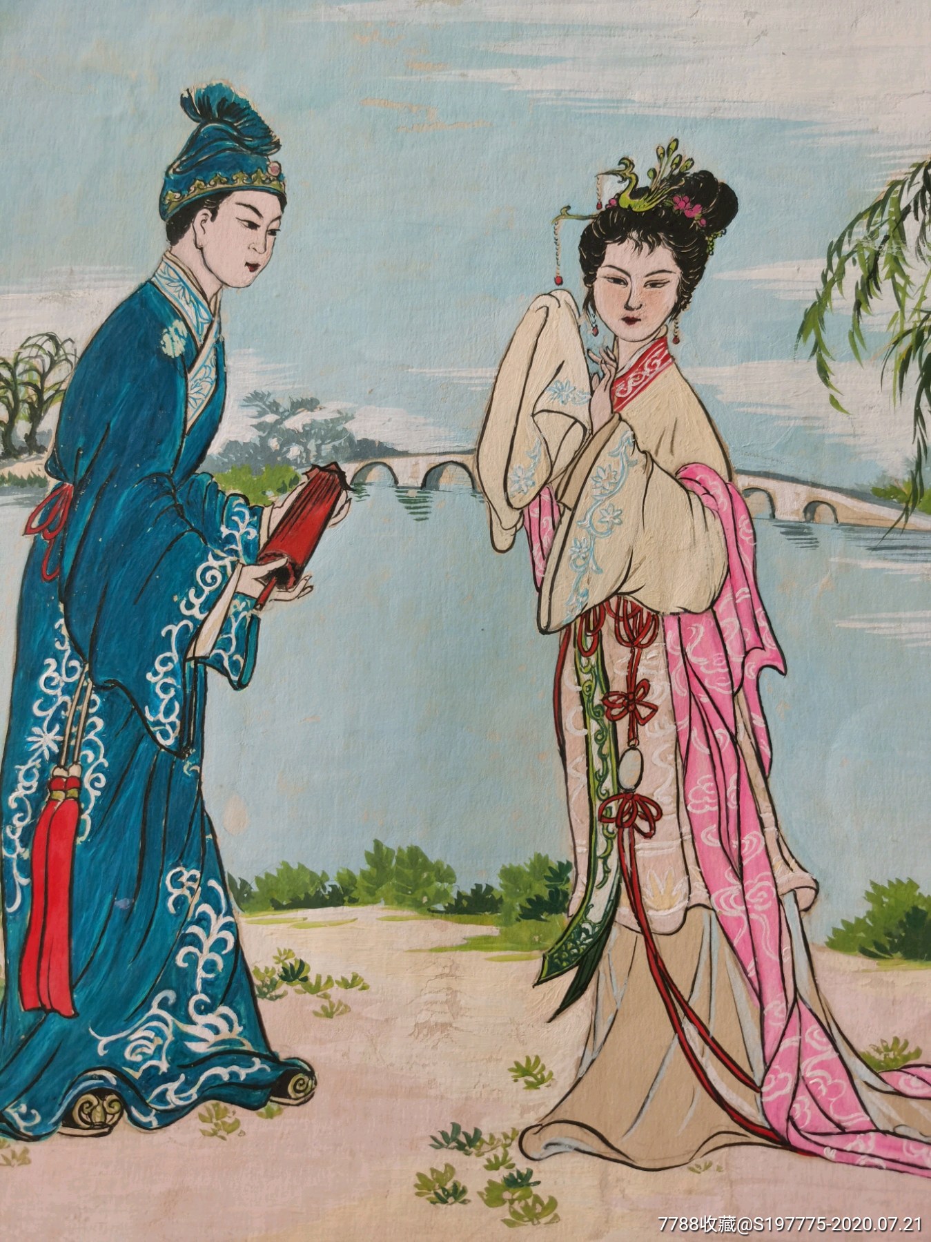 早期老手绢绘画设计原稿白蛇传彩色画稿