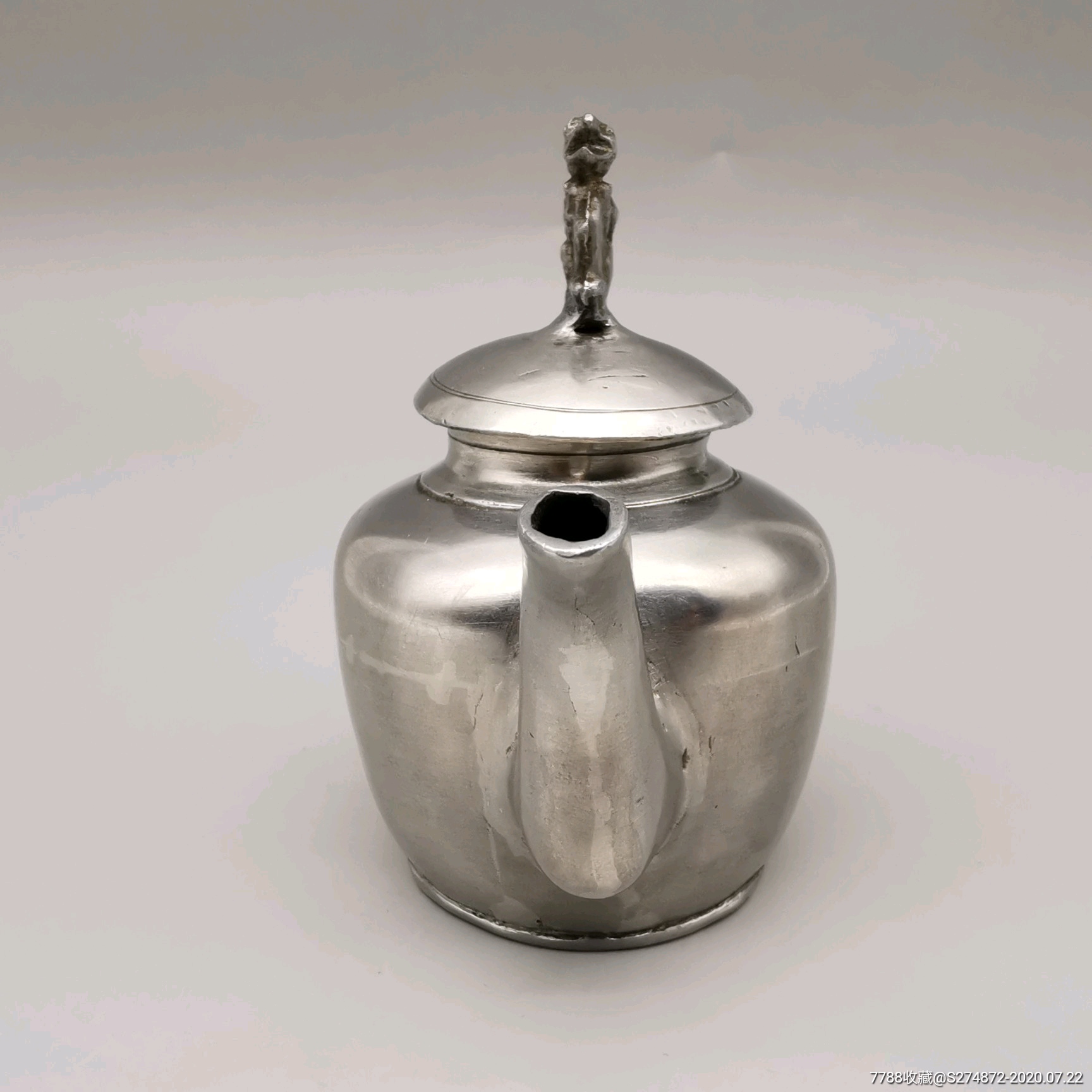 清代锡壶白锡酒壶一把抓小茶壶锡制纯厚重瑞兽盖钮古玩茶具收藏品