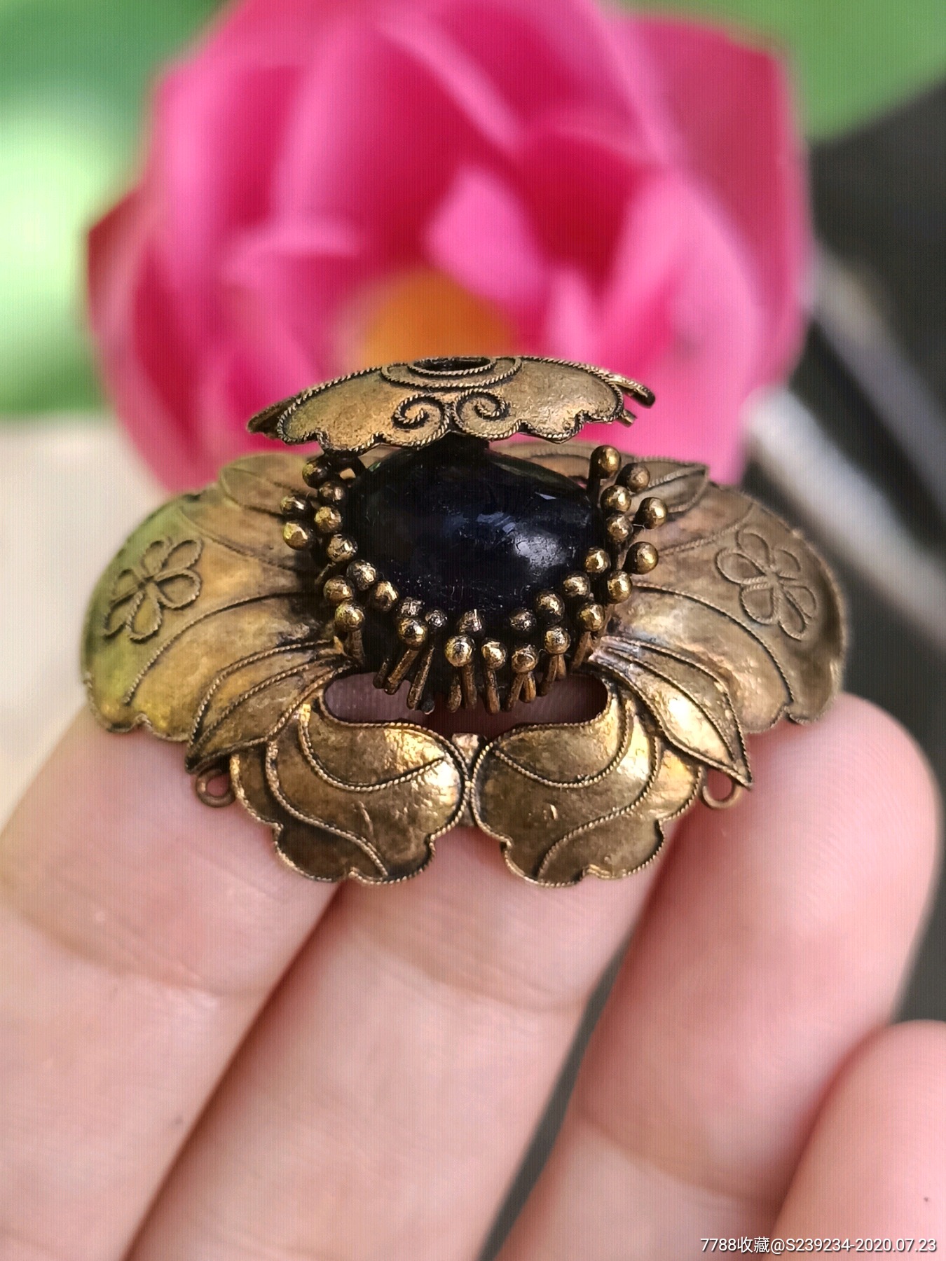 清代古董珠宝首饰金银器老银器老银鎏金翠胎立体帽正帽花