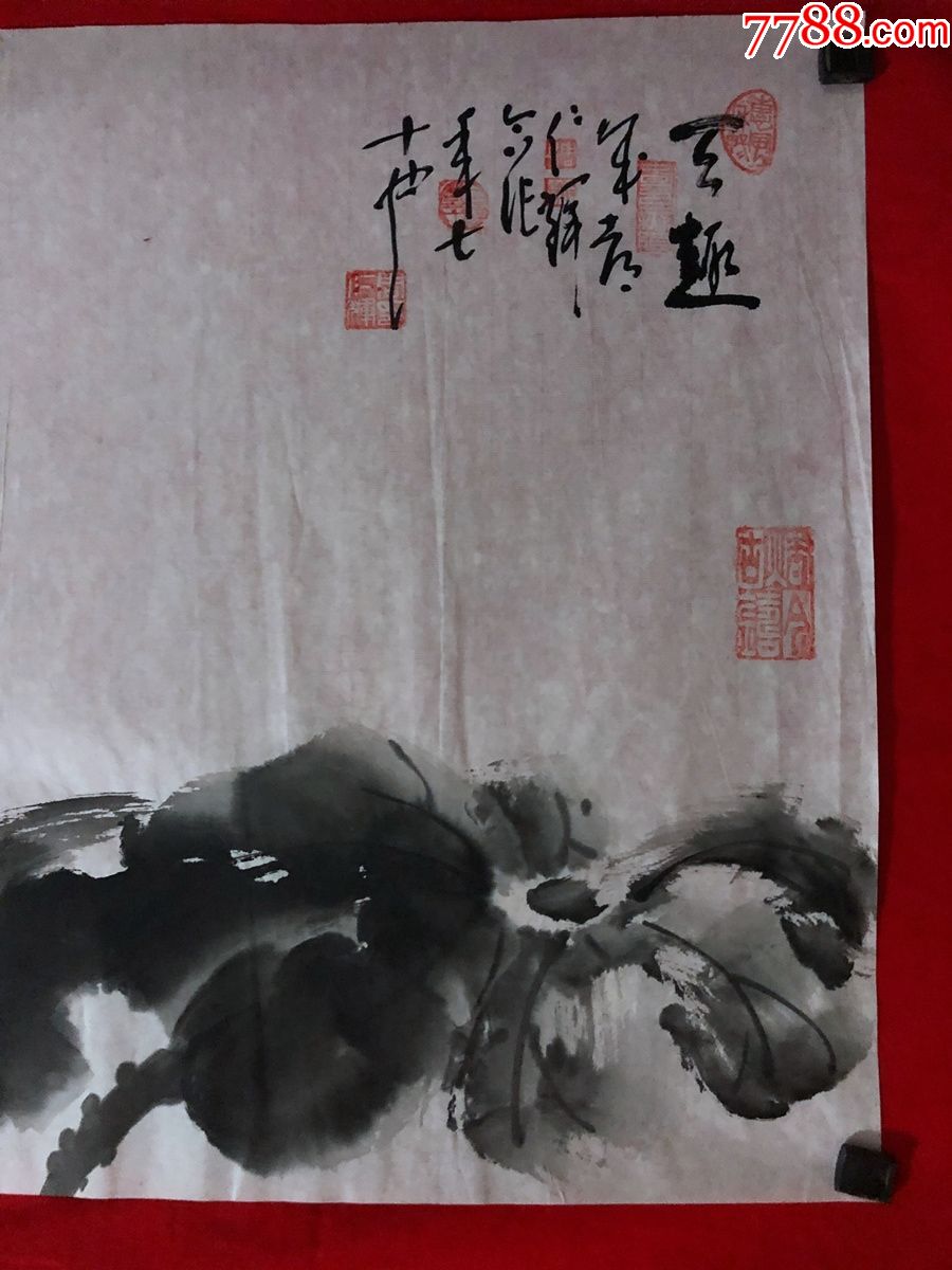 书画原作8049,著名画家【周仁辉,何俊德】花鸟画,荷花,四尺条幅