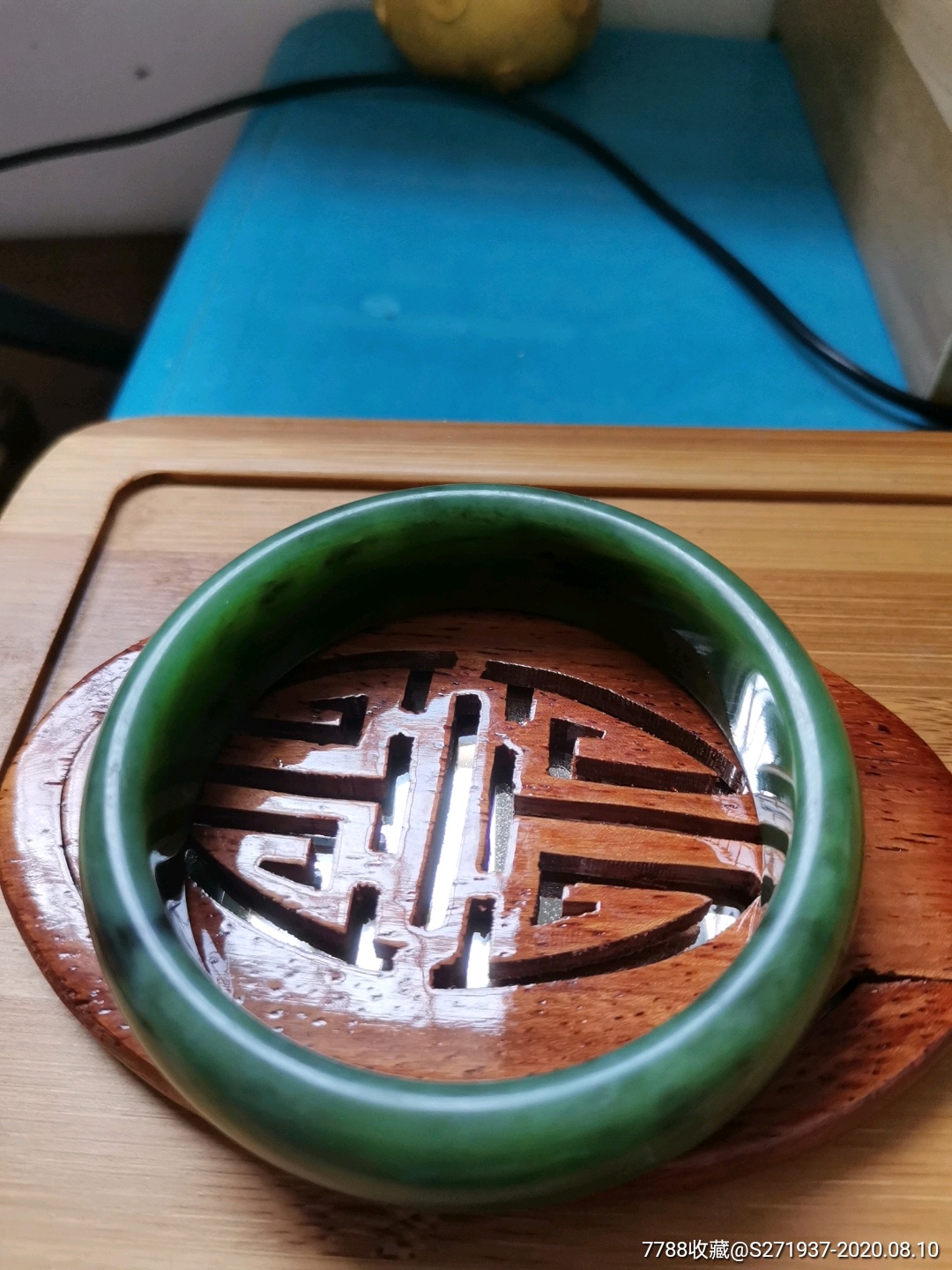 收藏级正宗和田玉碧玉满翠色籽料草花沁手镯内径58mm
