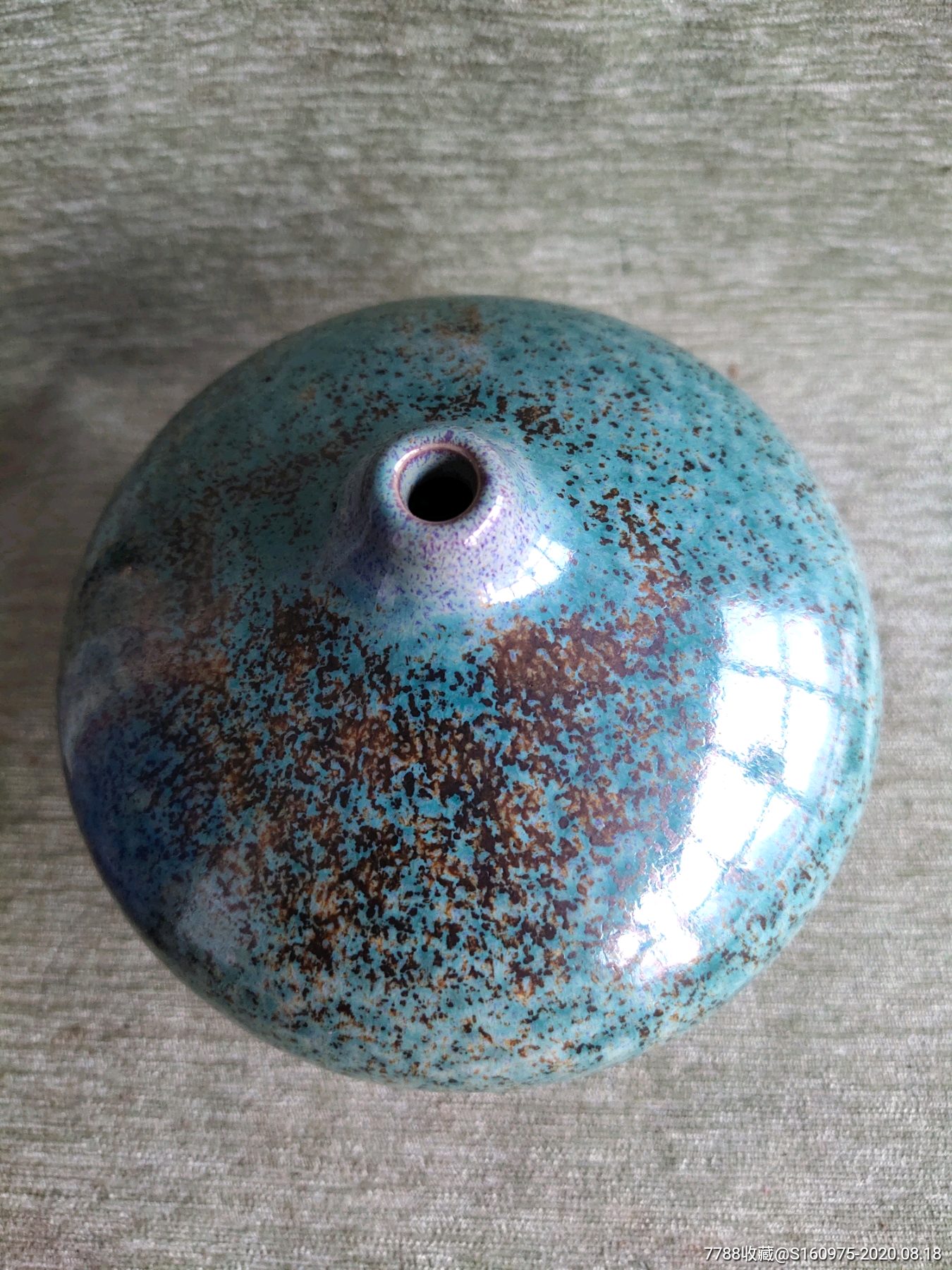 漂亮清代洒金钧釉荸荠水盂,全品,13*5*11cm