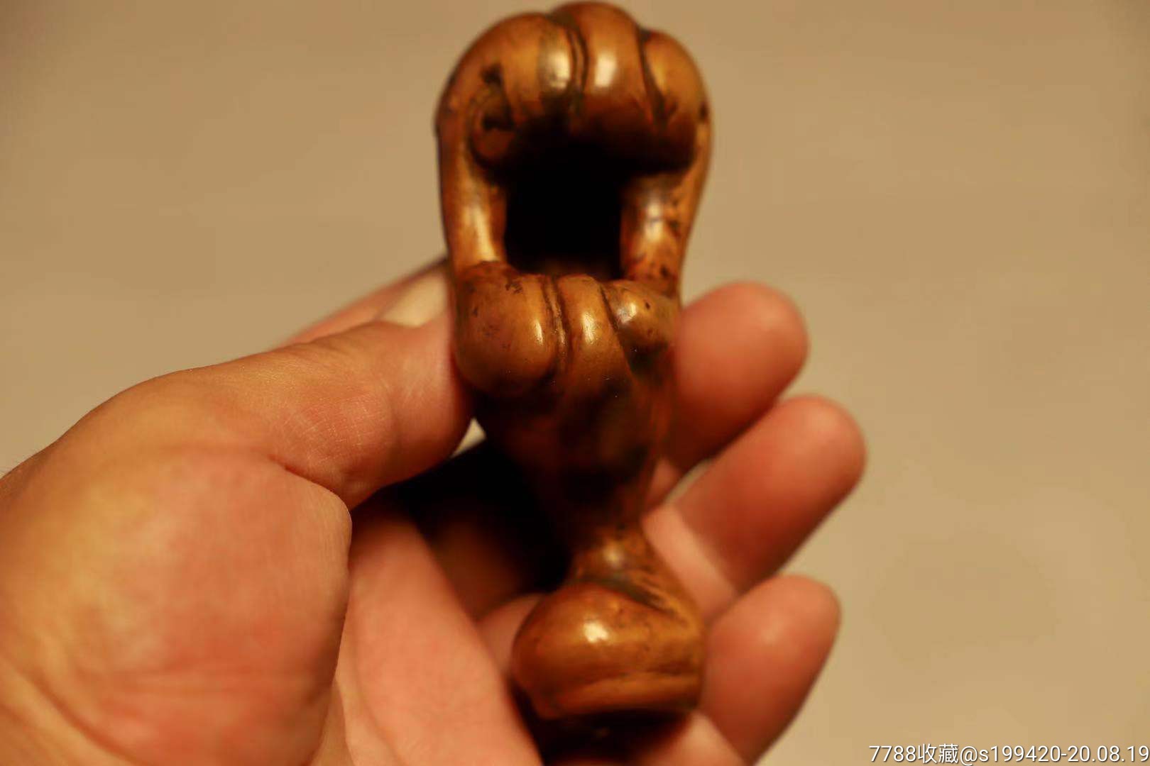 民国黄杨木如意工把玩件,油包浆,全品,尺寸:9.5cm.