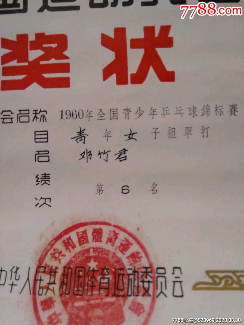 全国体育比赛奖状-奖状/荣誉证书-7788票证网