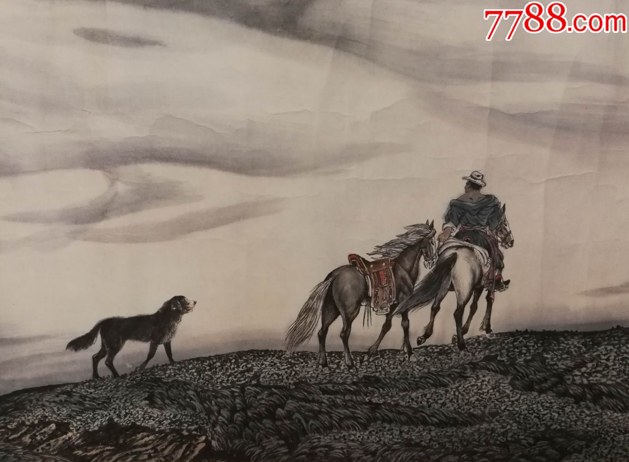 一副没名没章骑马人(已托画片)_人物国画原作【方圆斋666】_第4张