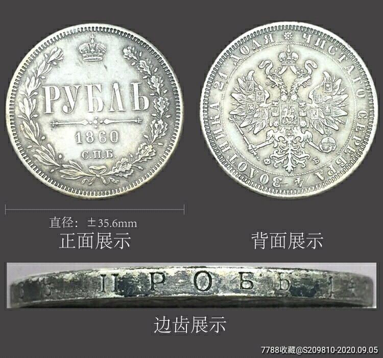 1860年俄罗斯沙俄卢布大银币