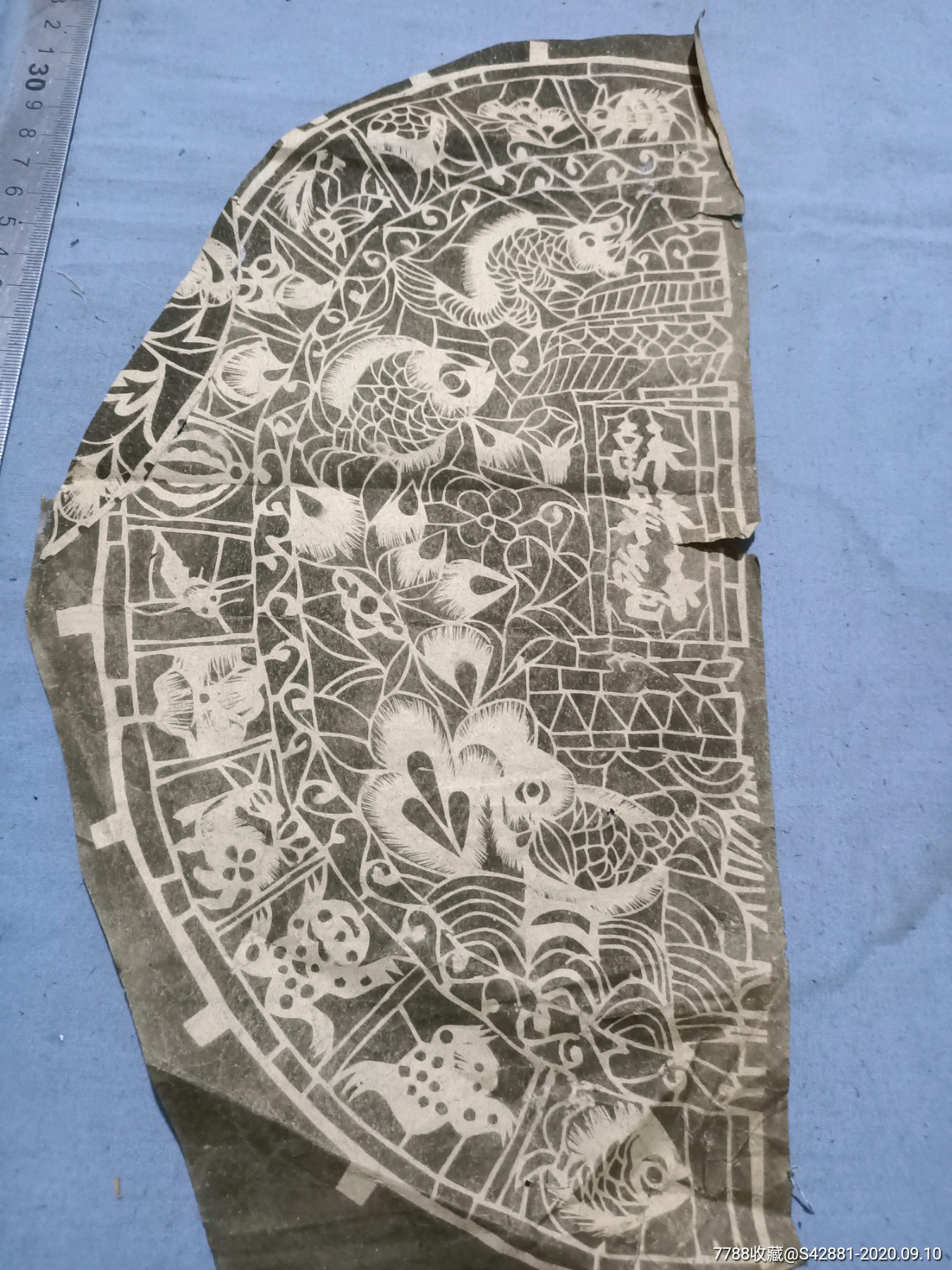 晚清剪纸熏花鲤鱼跃龙门3418