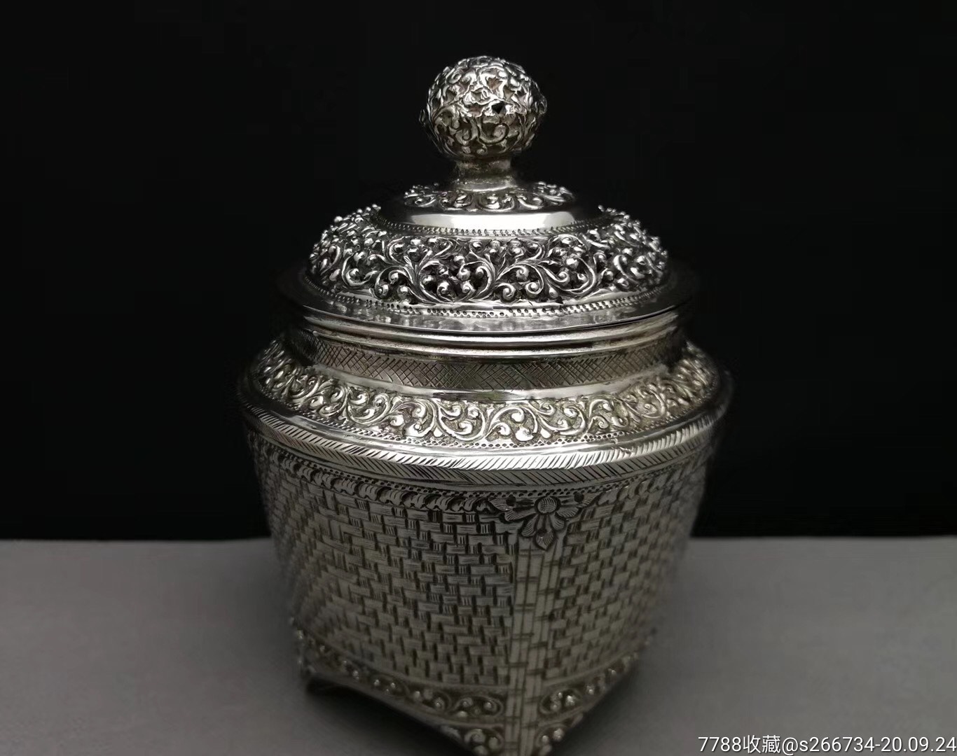 欧洲西洋古董银器茶叶罐