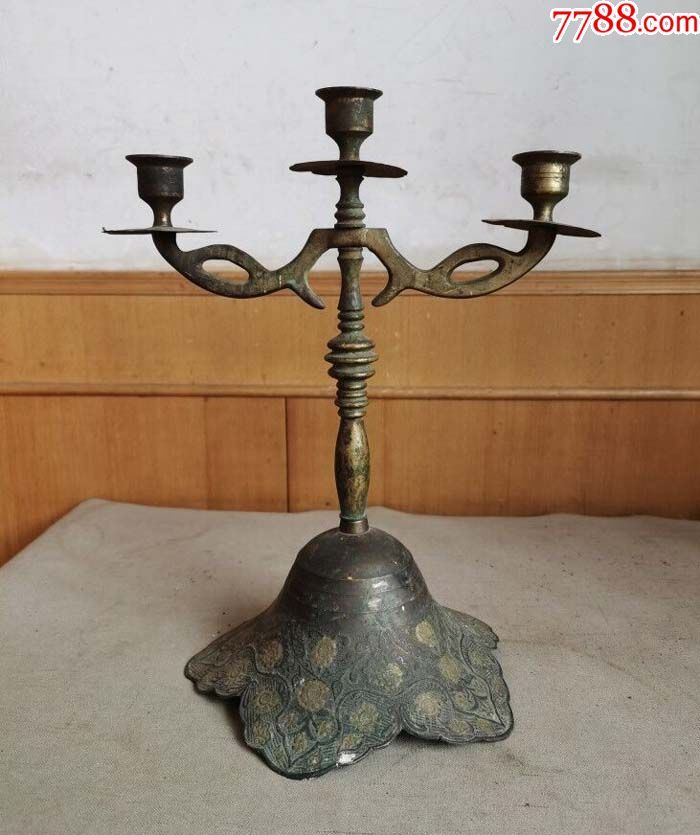 美品铜蜡台_旧铜器_千佛阁古董神像店【7788文房四宝