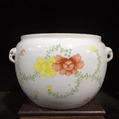 双色花纹粥罐全品江西瓷业公司上海鸿康祥定制_旧瓷器