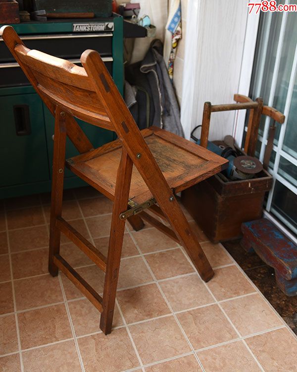 古董老式折叠椅休闲老椅子怀旧老家具老物件实木老凳子原木家用