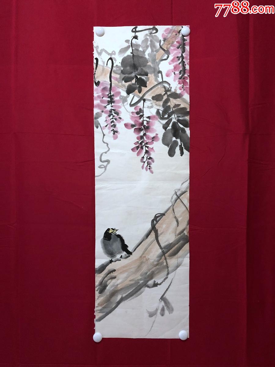 书画9388【赵金轩】无款花鸟画,托片-花鸟国画原作-7788书画网