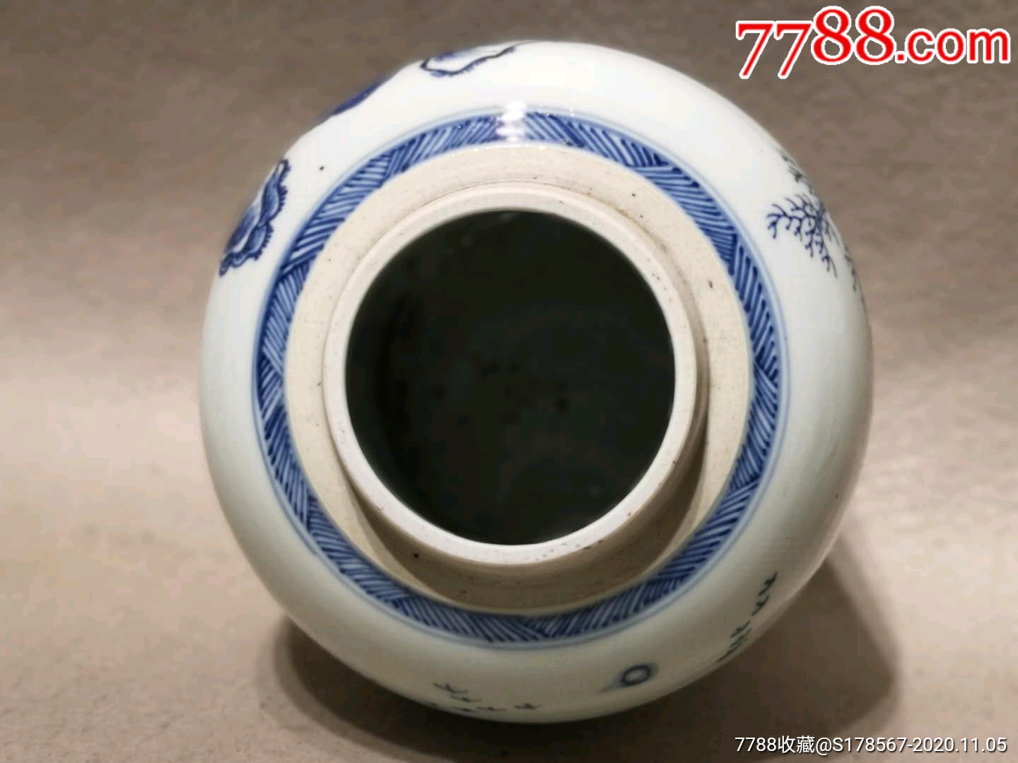 古玩古董明清瓷器清代中期青花山水瓷罐清代瓷器老货旧物件
