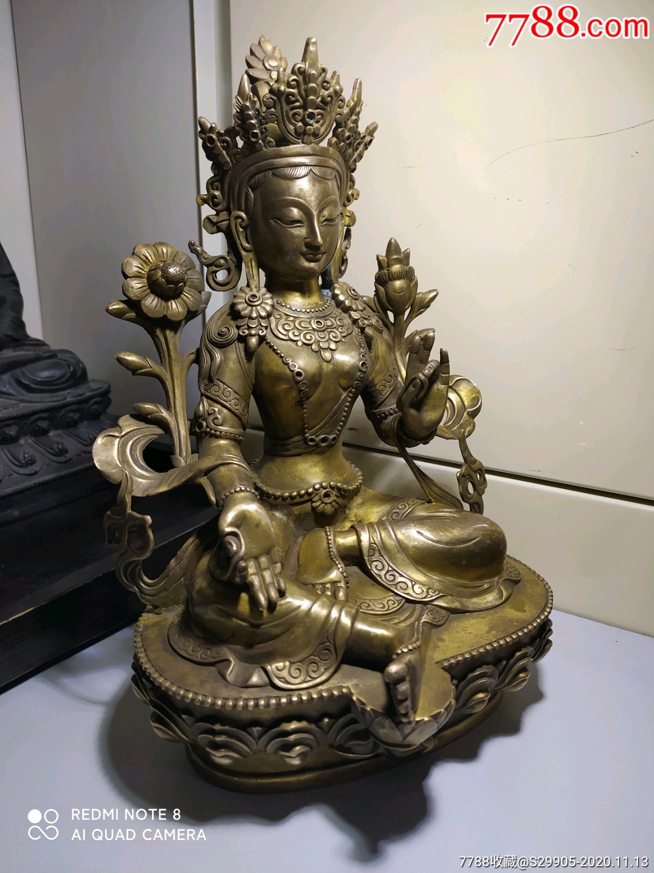 清代铜鎏金度母坐着佛像