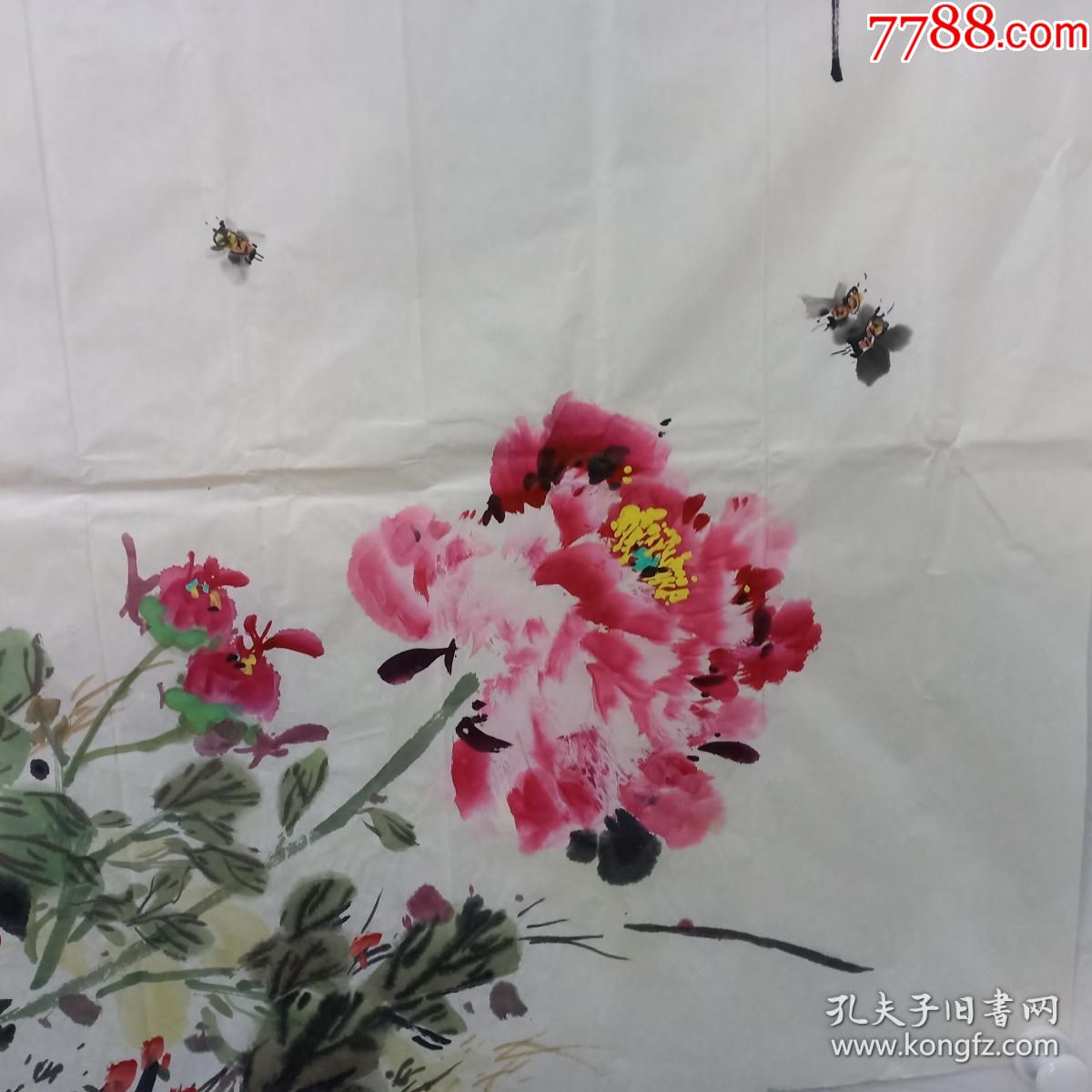 名人国画牡丹图落款不识尺寸:136*69cm
