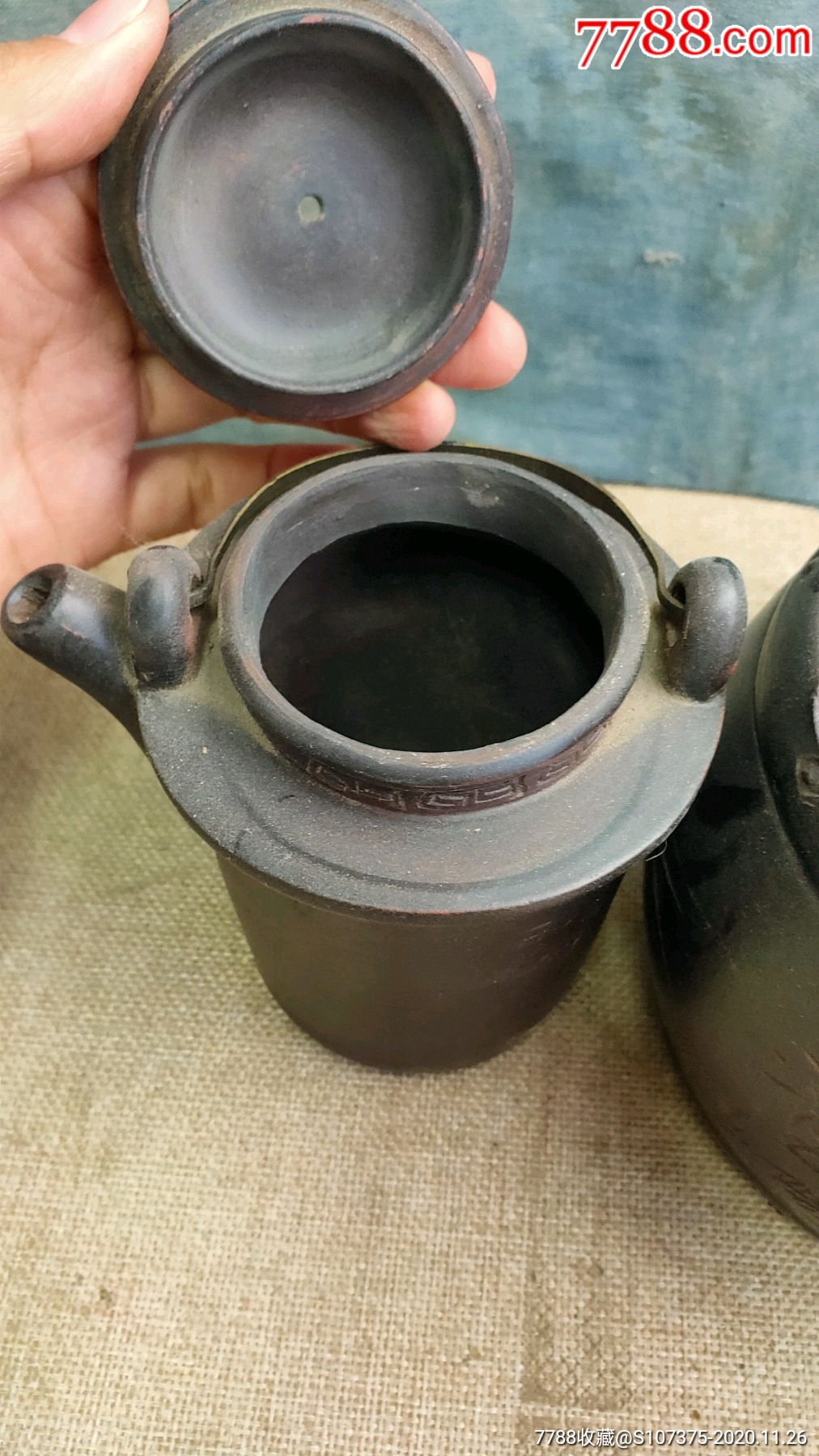 紫砂温酒壶手工雕刻包浆好完整可使用