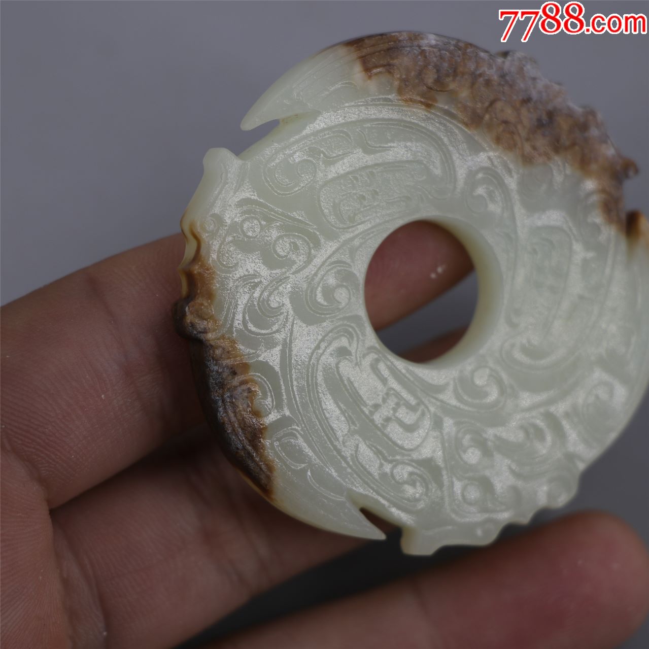 旧藏和田纯手工龙纹玉璇玑佩