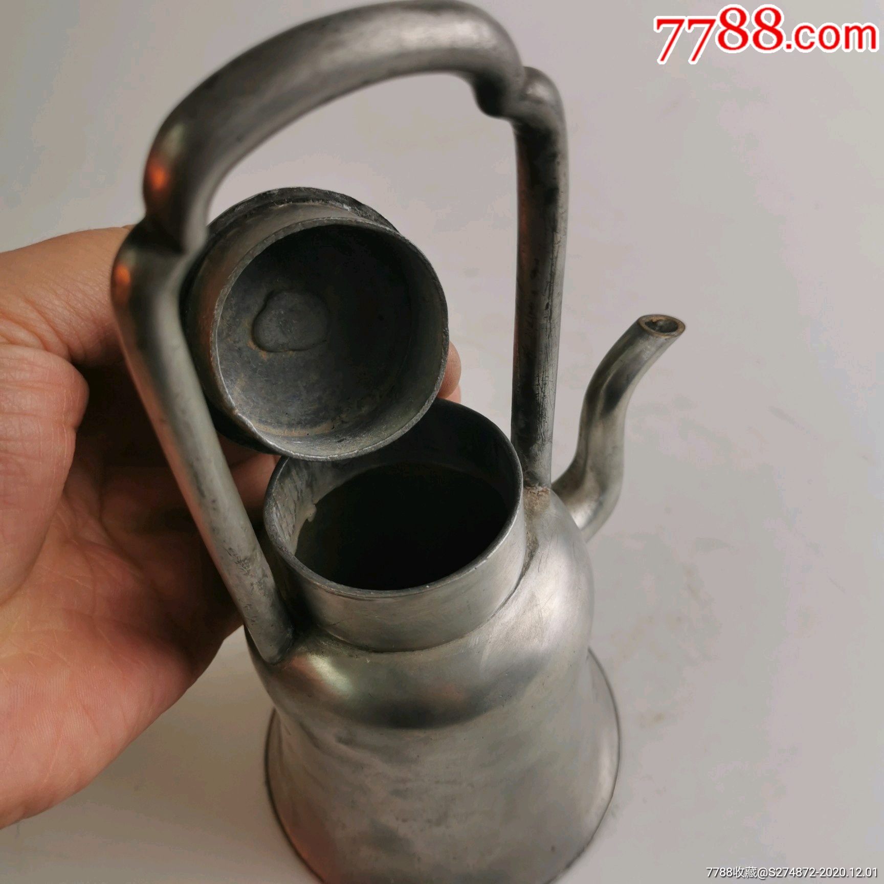 清代老锡壶钟形提梁壶白锡茶壶锡酒壶