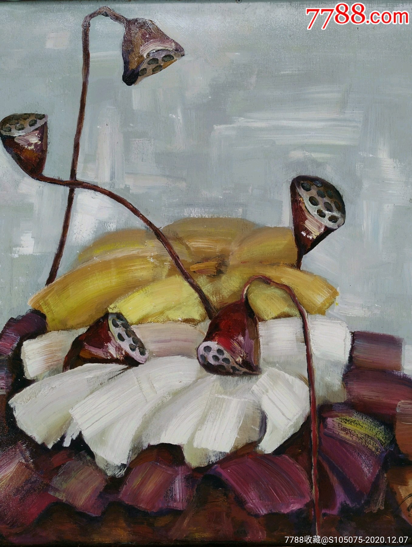 莲,木板油画