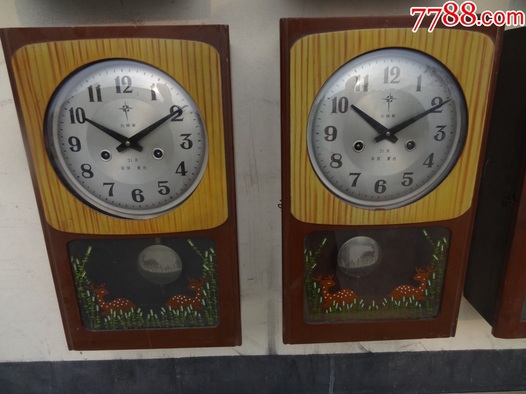 80年代烟台产北极星牌31天机械挂钟怀旧收藏老钟表