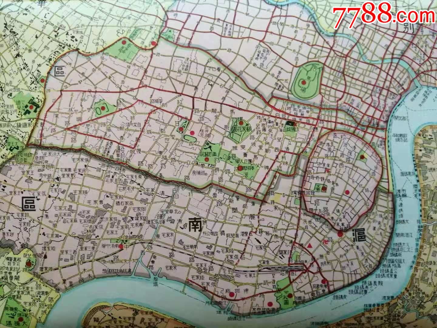 1938年大上海新地图尺幅大110cm80cm品相好绘制精美稀见