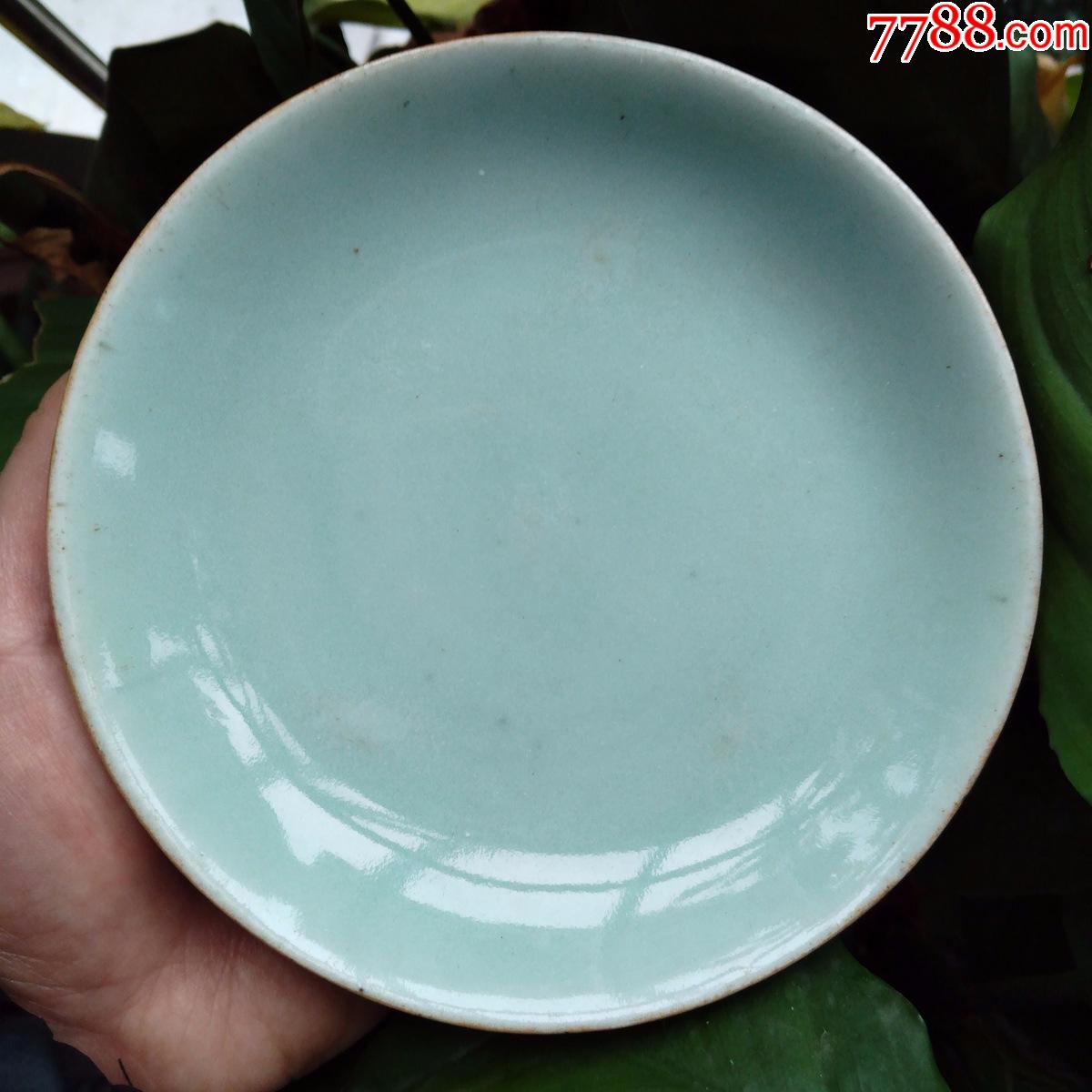 包真清代古董古瓷器清朝豆青釉盘天青釉盘民间古玩老物件包老