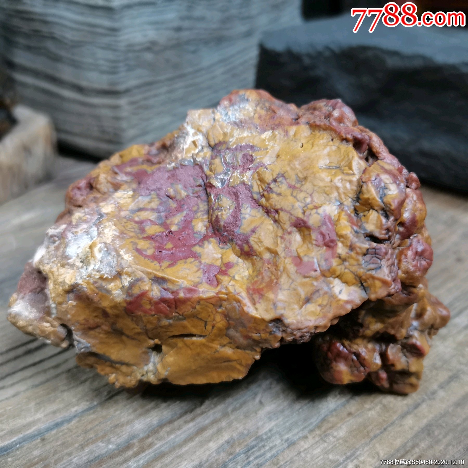 天然奇石内蒙阿拉善戈壁彩玉石马牙开片红碧玉筋脉石
