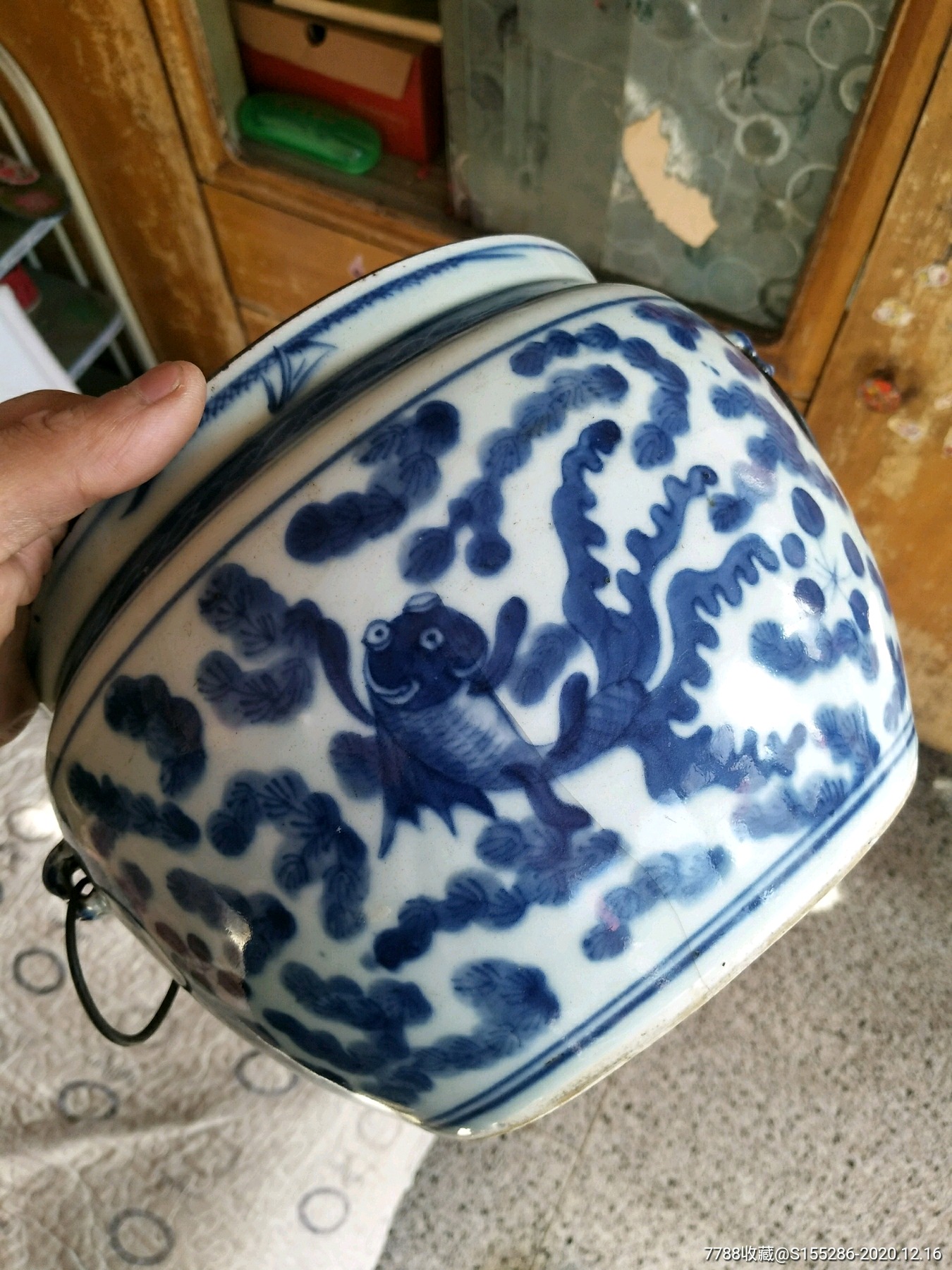 清乾隆青花金玉满堂大粥罐,发色翠毛蓝,釉水一流