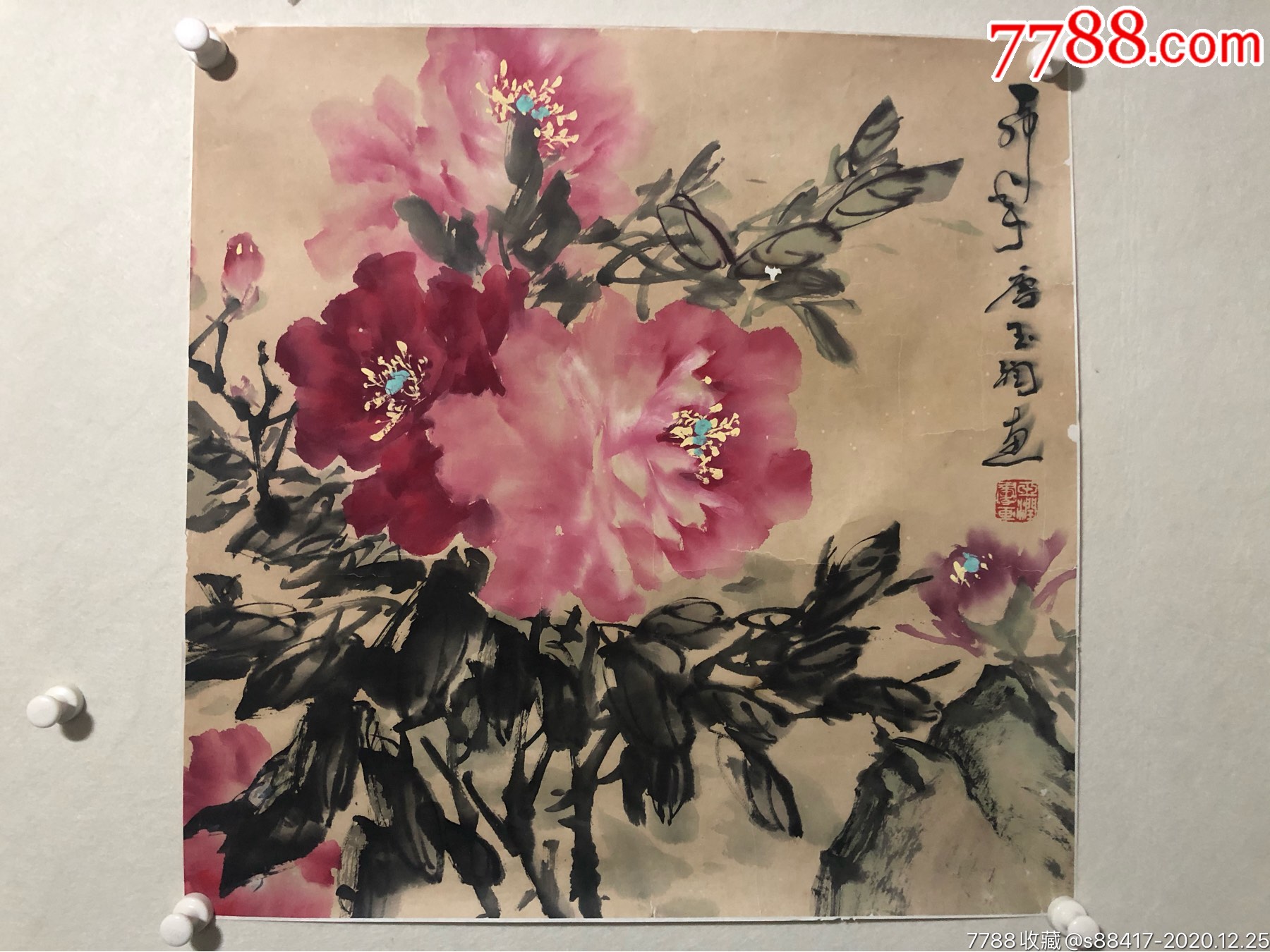 唐玉润牡丹(尺寸61x61)_花鸟国画原作_作品欣赏_收藏