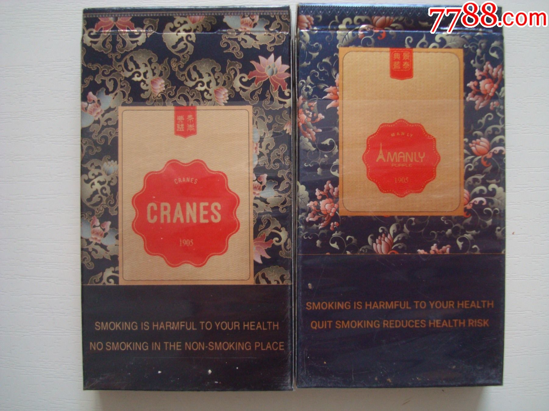 cranes1905,男人气概―2枚合售-烟标/烟盒-7788国库券收藏