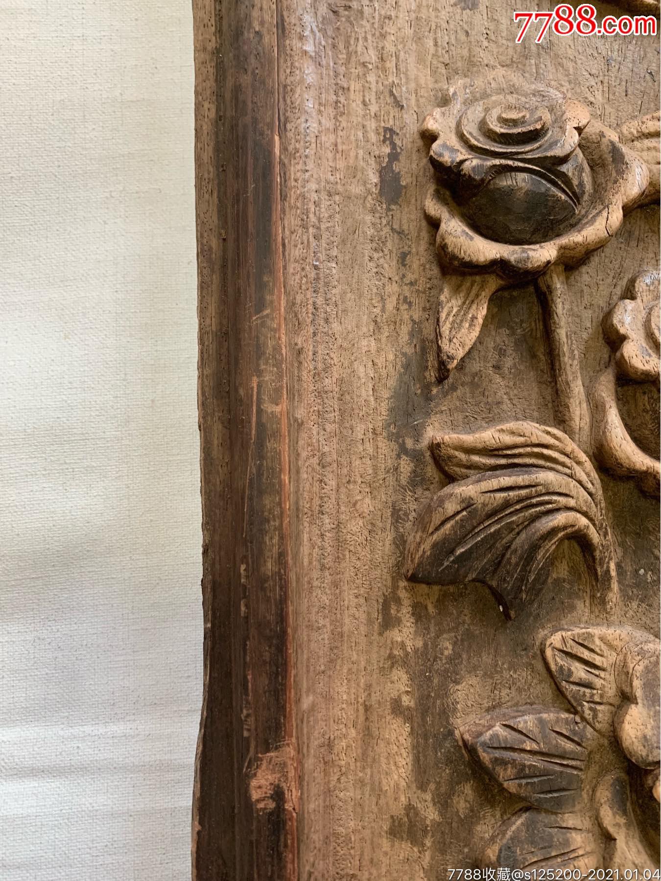 古董古玩收藏杂项清代印度紫檀拆房料雕花板花卉木雕花板风水柱
